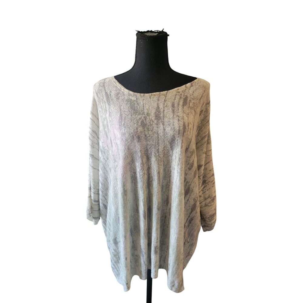 Pure Jill Forest Pattern Linen Blend 3/4 Sleeve Blouse Size M Lagenlook Casual - Picture 2 of 10